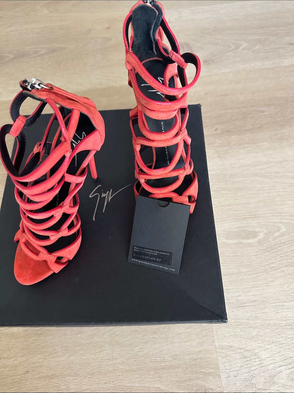Giuseppe Zanotti Coral-Red Strappy Suede High Heels
